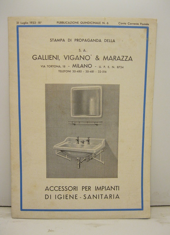 Stampa di propaganda della S.A. Gallieni, Viganò & Marazza. Accessori per impianti di igiene sanitaria